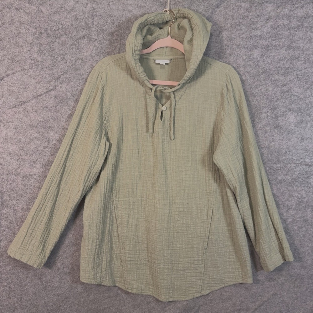 Pure Jill J Jill Gauze Hoodie Womens Sz L Green Pocket Lightweight Coastal
